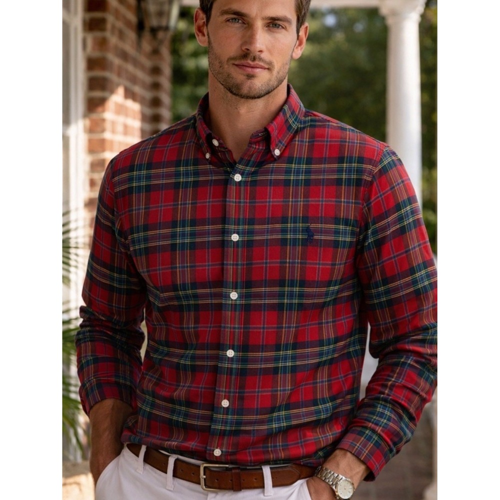 Ralph Lauren Shirt Mens Large McMeel Red Tartan Plaid Cotton Button Down